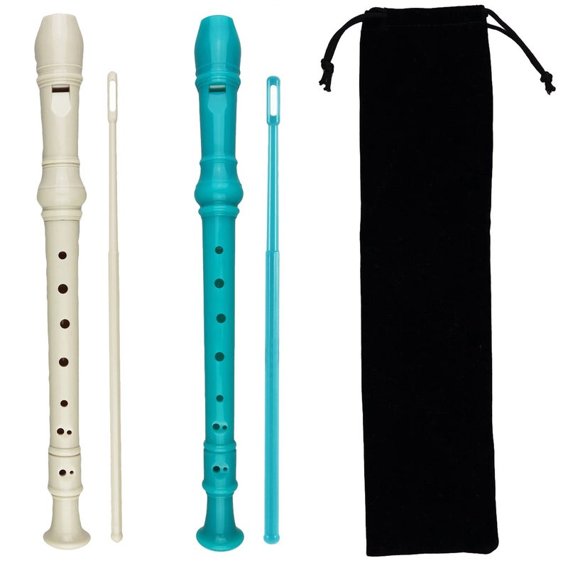 Kasteco 2 Pack German Style 8 Hole-3 Piece Descant Soprano Recorders with Cleaning Rod, Black Storage Bag, ABS Material (Ivory White and Green) - Image 1